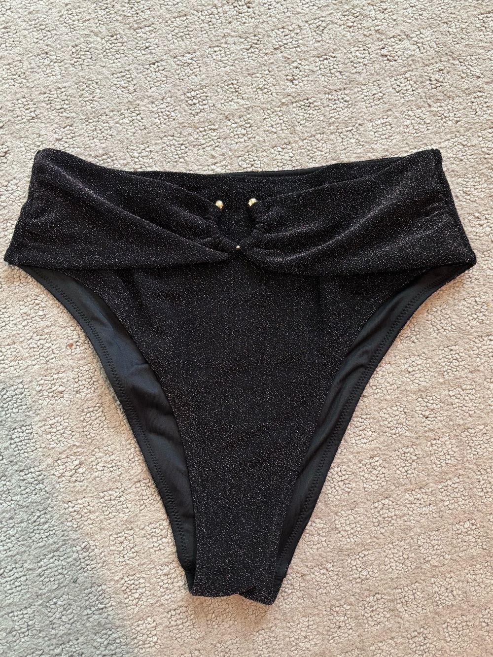 NWOT Victoria's Secret Black High-Waist Shimmer Cheeky Bikini Bottom, Size Small